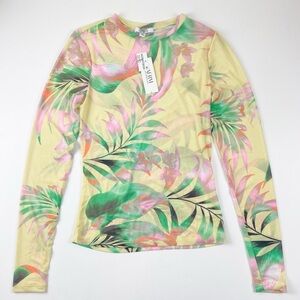 AFRM Los Angeles Shirt Womens Small Lime Palm Sheer Mesh Long Sleeve Tee NWT